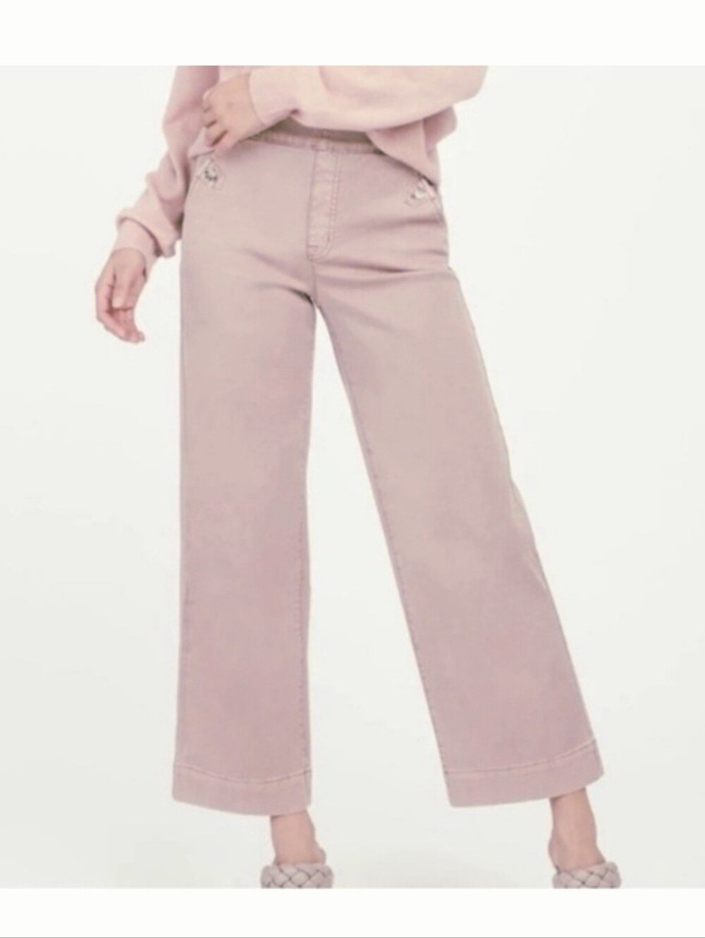 Spanx Wide Leg High Rise Cropped Dusty Pink Pants Size Large